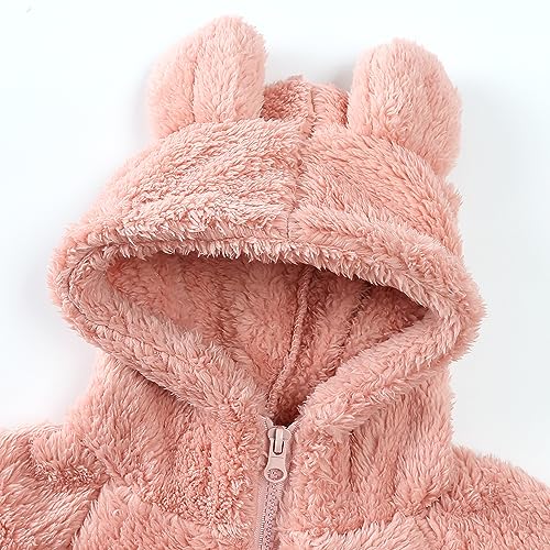 Feidoog Toddler Kids Fleece Hooded Jacket Coat with Ears Zipper Lightweight Long Sleeve Thick Warm Outerwear,Pink,3-4T - Image 2