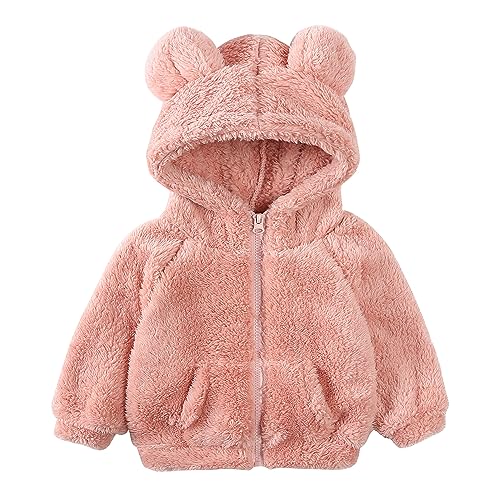 Feidoog Toddler Kids Fleece Hooded Jacket Coat with Ears Zipper Lightweight Long Sleeve Thick Warm Outerwear,Pink,3-4T - Image 1