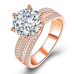 Luxury 6-Prong Pave Diamond Ring Classic Design Rose Gold