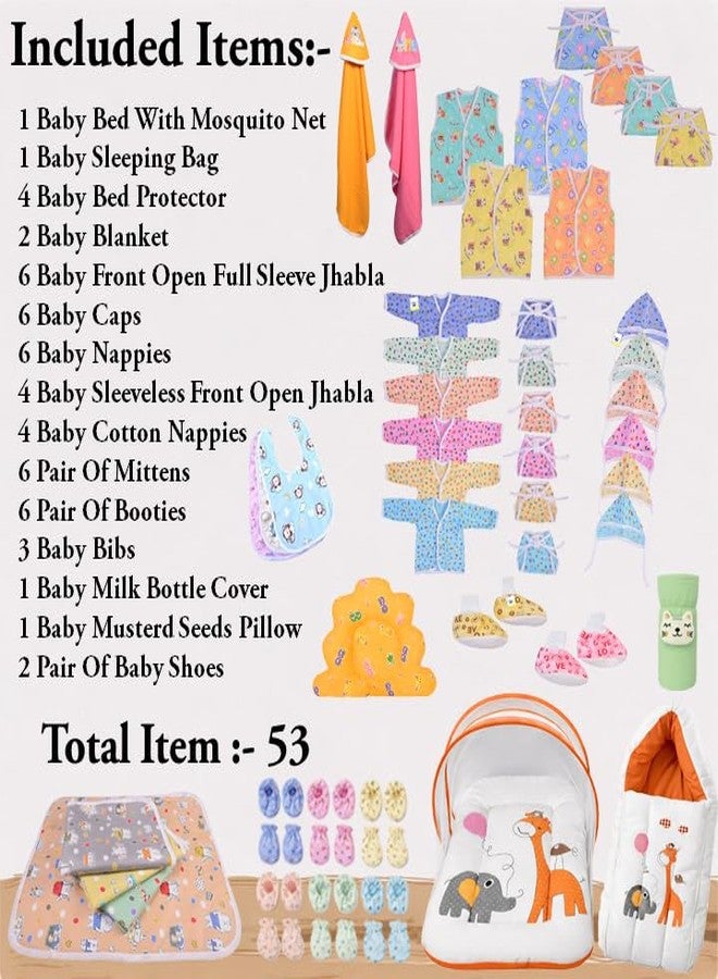 Kwitchy Newborn Baby Essentials Kit 53 Items Combo | New Born Baby Kit 0–6 Months | Baby Bed Bedding & Clothes Set | Newborns Hospital Bag & Infant Shower Gift (Orange) - Image 2