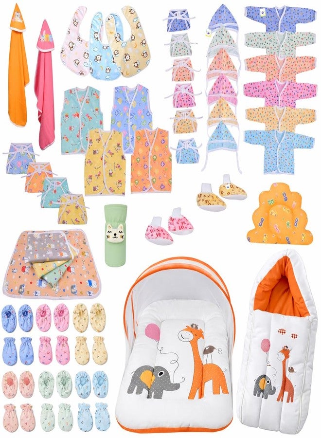 Kwitchy Newborn Baby Essentials Kit 53 Items Combo | New Born Baby Kit 0–6 Months | Baby Bed Bedding & Clothes Set | Newborns Hospital Bag & Infant Shower Gift (Orange) - Image 1