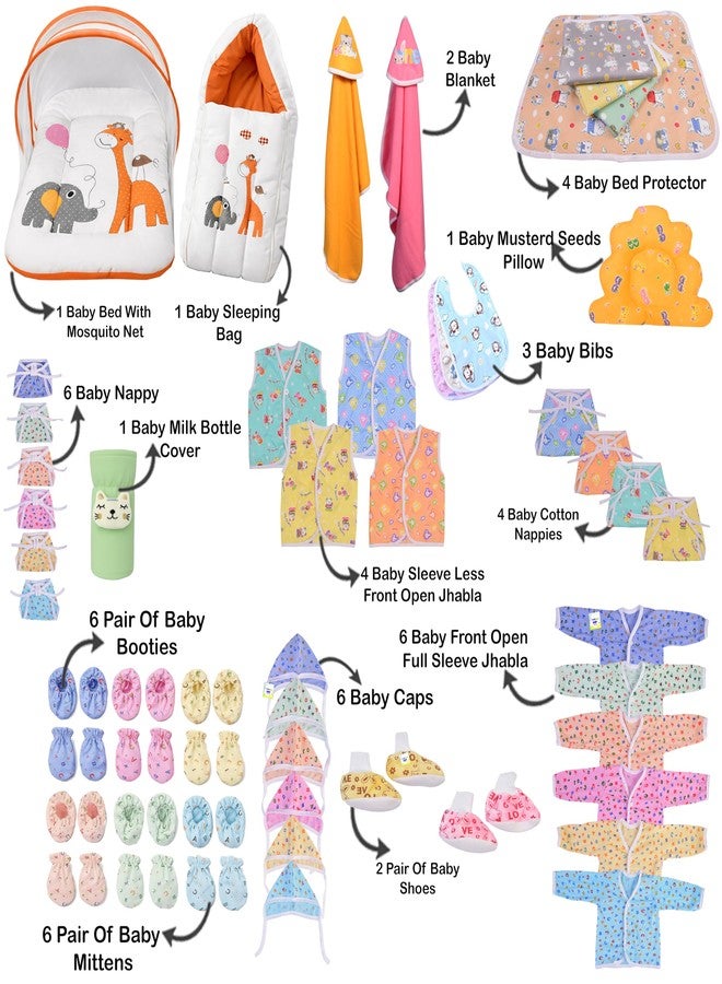 Kwitchy Newborn Baby Essentials Kit 53 Items Combo | New Born Baby Kit 0–6 Months | Baby Bed Bedding & Clothes Set | Newborns Hospital Bag & Infant Shower Gift (Orange) - Image 3