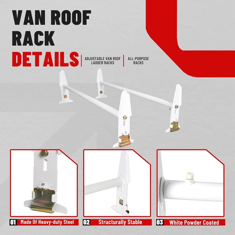 ECOTRIC Van Roof Ladder Rack 47"- 77" Adjustable Roof Rack 500LBS Capacity Compatible with Chevy Dodge Ford GMC Express - Image 4