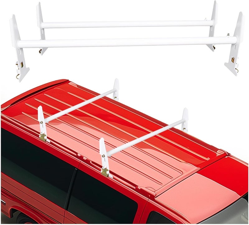 ECOTRIC Van Roof Ladder Rack 47"- 77" Adjustable Roof Rack 500LBS Capacity Compatible with Chevy Dodge Ford GMC Express - Image 1