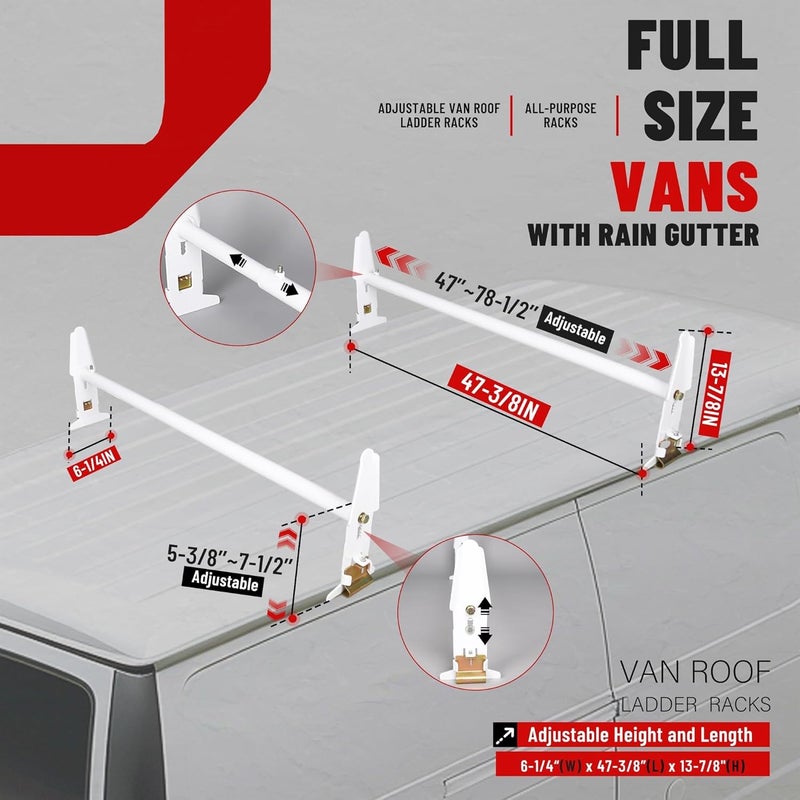 ECOTRIC Van Roof Ladder Rack 47"- 77" Adjustable Roof Rack 500LBS Capacity Compatible with Chevy Dodge Ford GMC Express - Image 2