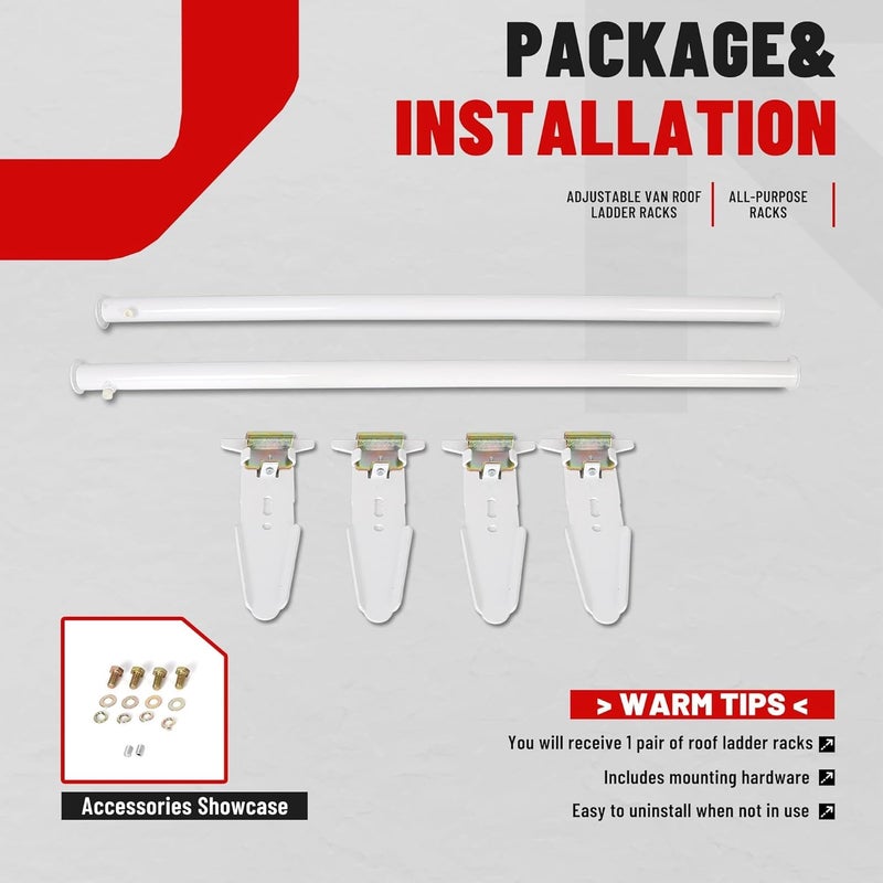 ECOTRIC Van Roof Ladder Rack 47"- 77" Adjustable Roof Rack 500LBS Capacity Compatible with Chevy Dodge Ford GMC Express - Image 5