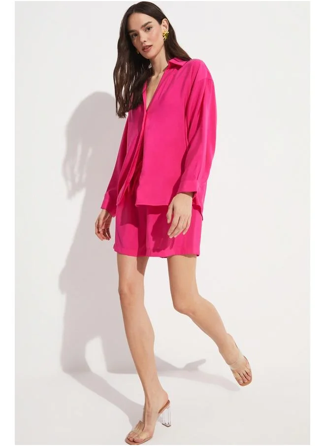 JUNE June Women Loose Shirt & Short Set Fuchsia