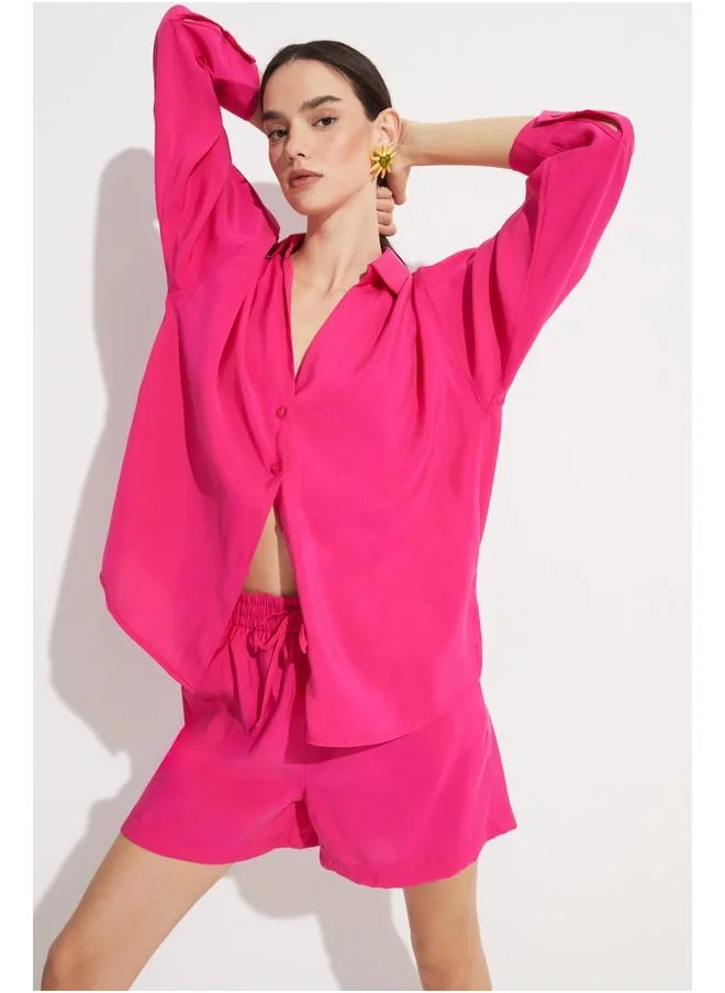 JUNE June Women Loose Shirt & Short Set Fuchsia