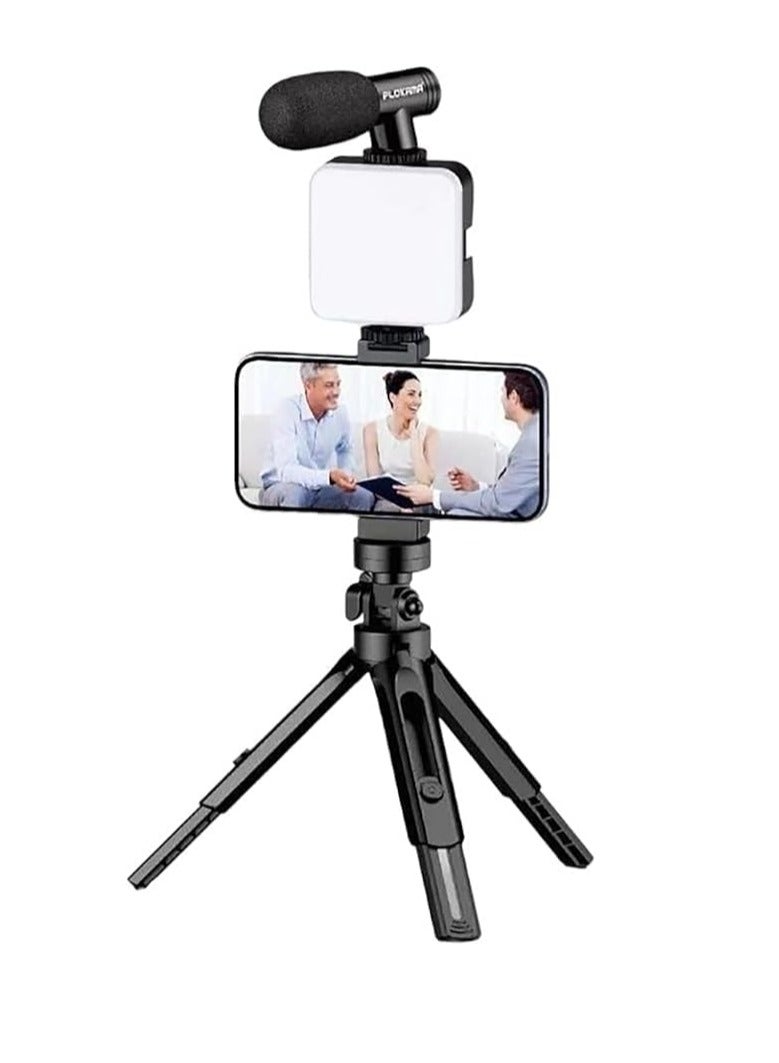 حامل كاميرا فيديو 5 في 1 ، حامل بمقبض تثبيت وميكروفون ومجموعة إضاءة ليد لأي موبايل ذكي لصناعة الأفلام والفيديوهات الاحترافية (إطار شكل حرف U ولمبة ليد وميكروفون وحامل)، - Image 1
