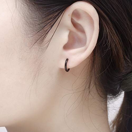 Vishoca Surgical Stainless Steel Thin Hoop Earrings 6mm/8mm/10mm Small Huggie Hoop Earrings for Women and Men (G: Black (Diameter 6mm/8mm/10mm),3 Pairs) - Image 4