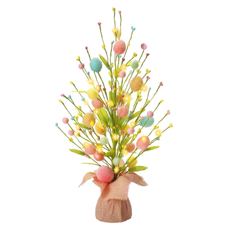RoseCraft Easter Decorations Artificial 18 Inch PreLit Easter Egg Tree Tabletop Decor with Delicate Ornaments for Home Party Wedding Holiday Spring Summer Decoration PinkBlueYellow