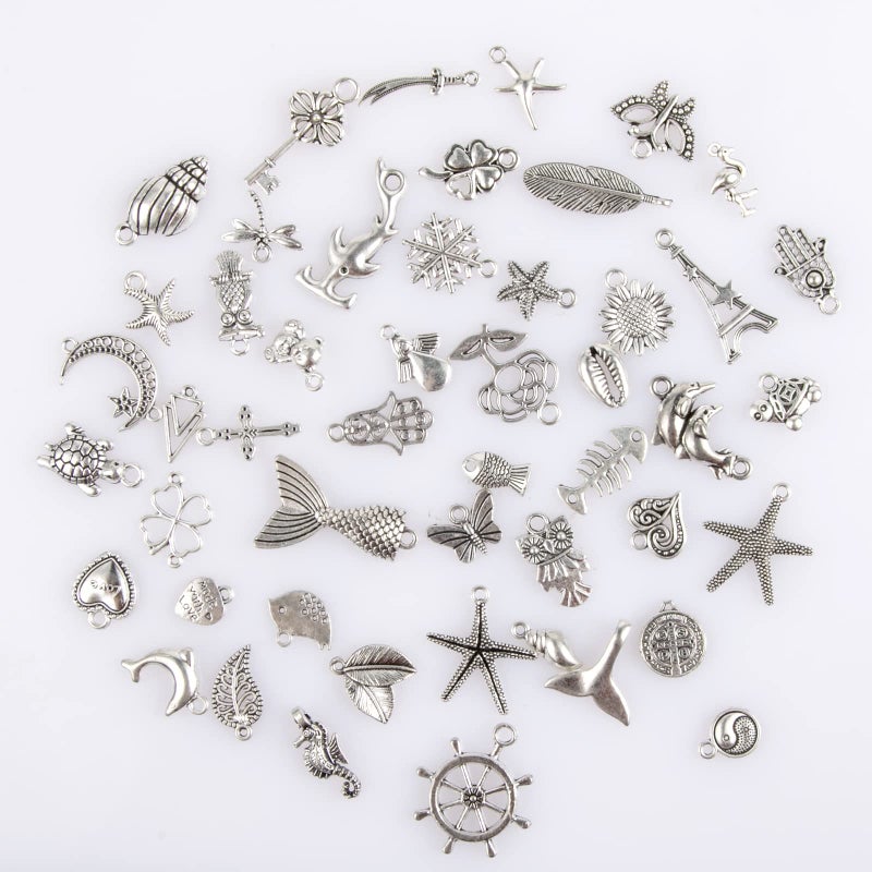 CHuangQi 100pcs Bulk Lots Jewelry Making Charms, Mixed Smooth Metal Charms, Pendants Bracelet Necklace Jewelry Making and DIY Craft Accessories - Image 4