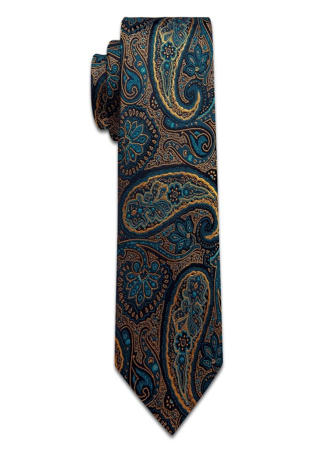 YourTies Teal Gold Tie for Men Silk Paisley Necktie Pocket Square Cufflinks Tie Clip Lapel Pin Set Wedding Business - Image 5