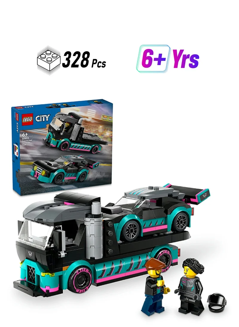ليغو 60406 City Race Car And Car Carrier Truck Toy Playset, Vehicle And Transporter With Adjustable Loading Ramp, Racer And Driver Minifigures, Fun Gift For Kids Aged 6 And Over (328 Pieces)