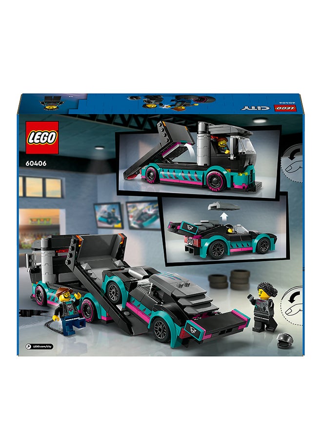 LEGO 60406 City Race Car And Car Carrier Truck Toy Playset, Vehicle And Transporter With Adjustable Loading Ramp, Racer And Driver Minifigures, Fun Gift For Kids Aged 6 And Over (328 Pieces)  - Image 3