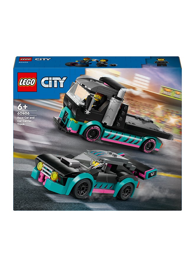 LEGO 60406 City Race Car And Car Carrier Truck Toy Playset, Vehicle And Transporter With Adjustable Loading Ramp, Racer And Driver Minifigures, Fun Gift For Kids Aged 6 And Over (328 Pieces)  - Image 2