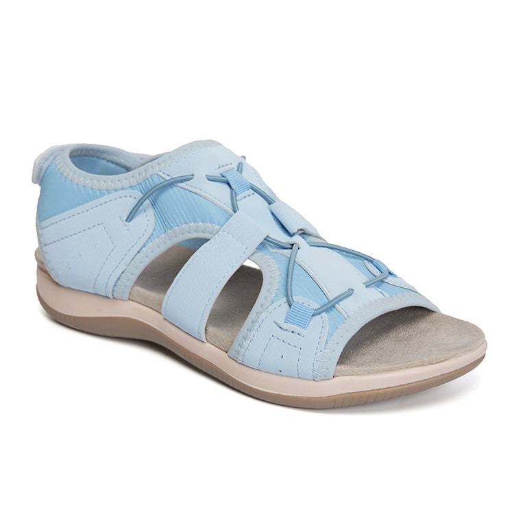 2021 New Roman Wedge Sandals Round Toe Velcro Large Size Beach Solid Color Casual Roman Sandals - Image 1