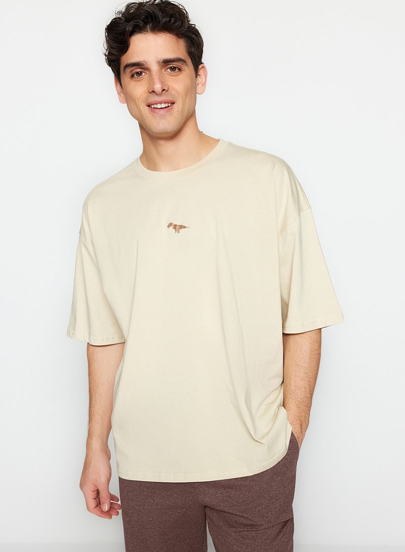 trendyol Oversize Cycling T-Shirt - Short Sleeve Dinosaur Embroidered Tmnss23Ts00243 - Image 5