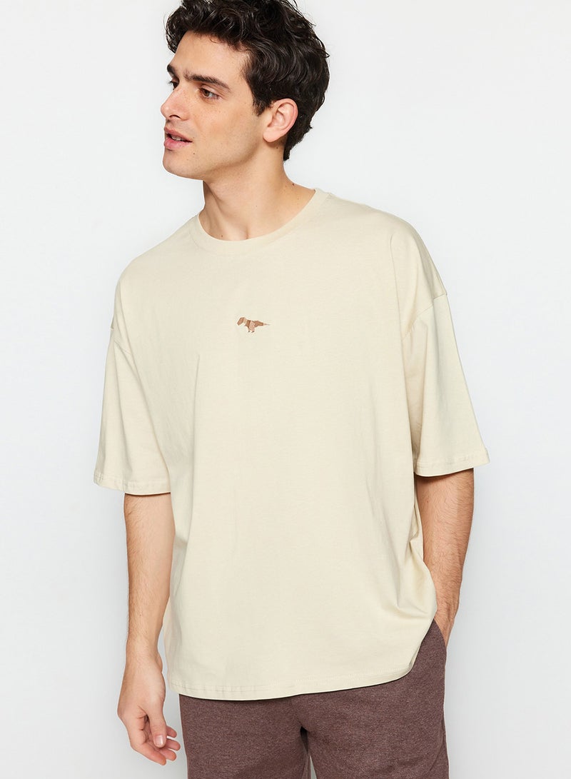 trendyol Oversize Cycling T-Shirt - Short Sleeve Dinosaur Embroidered Tmnss23Ts00243 - Image 4