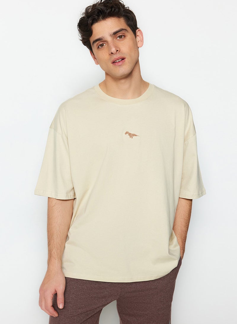 trendyol Oversize Cycling T-Shirt - Short Sleeve Dinosaur Embroidered Tmnss23Ts00243 - Image 1