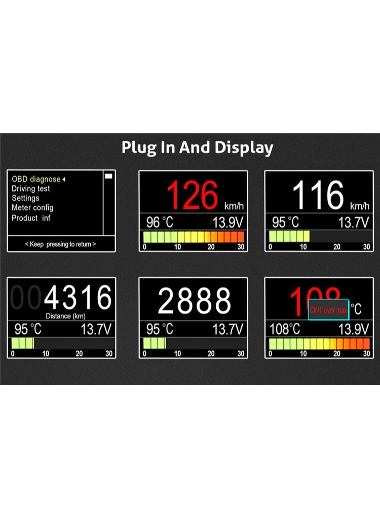 ANCEL A202 OBDII Head Up Display, OBD2 Diagnostic Scanner with Coolant Temperature Fuel Consumption Battery Voltage Engine Speed Digital Speed, Failure Diagnosis Brake Test, 2.4" Screen DC 9-18V - Image 4