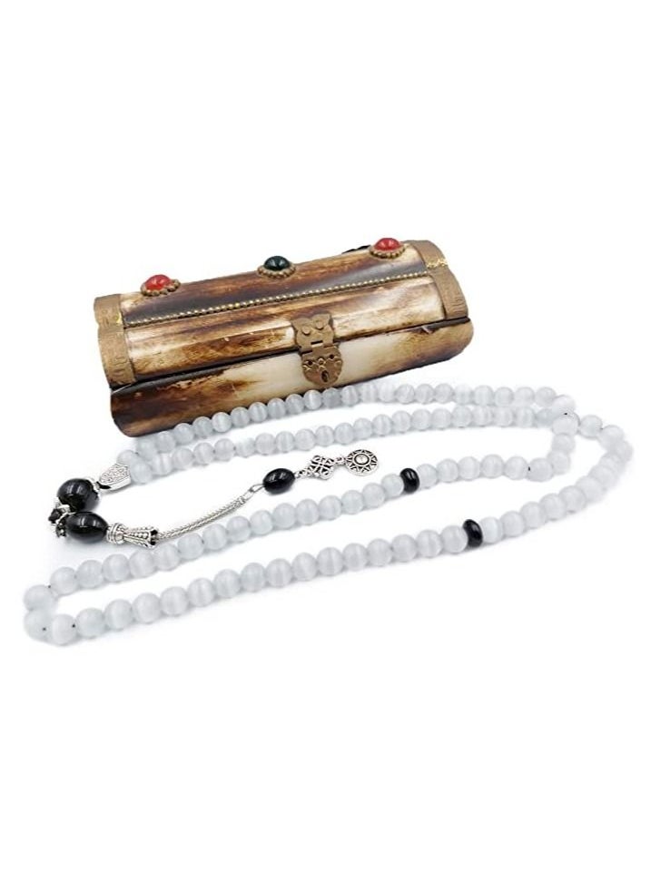 REBUY REBUY Islamic Prayer 99 Beads Tasbih, Natural Stone Misbaha Tasbeeh for Unisex Adults with Wooden Gift Box  - Image 1