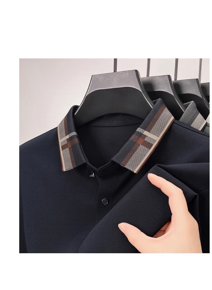 AOKANG Color Blocking Loose Casual Men's Long Sleeved T-Shirt Polo Shirt - Image 1