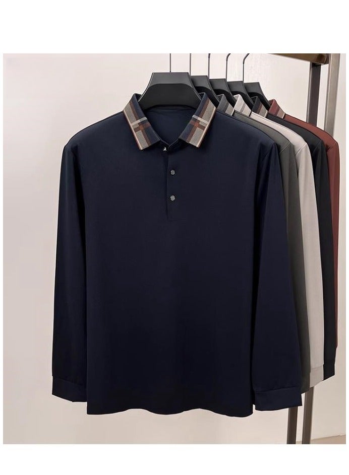 AOKANG Color Blocking Loose Casual Men's Long Sleeved T-Shirt Polo Shirt - Image 2
