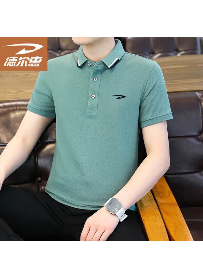 Deerway Men's Short Sleeve T-shirt Summer Business Casual Polo Shirt Breathable Green 2XL - Image 1