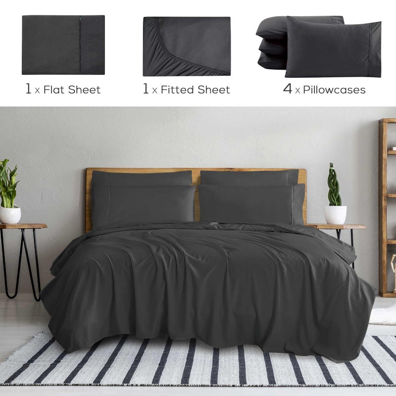 Mueller Ultratemp King Size Sheets Set  Super Soft 1800  6 Piece  Deep Pocket up to 16"" Cooling Sheets King Size  Transfers Heat  Breathes Better  Hypoallergenic  Wrinkle  Dark Grey - Image 2