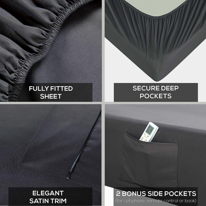 Mueller Ultratemp King Size Sheets Set  Super Soft 1800  6 Piece  Deep Pocket up to 16"" Cooling Sheets King Size  Transfers Heat  Breathes Better  Hypoallergenic  Wrinkle  Dark Grey - Image 4