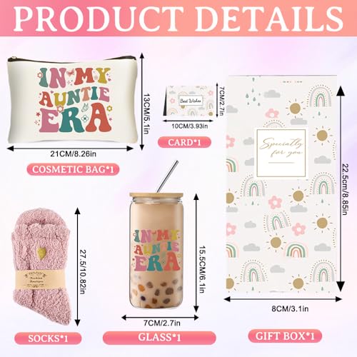 DHQH Unique Gifts from Niece Nephew, Aunt Gifts for Women, Birthday Mother’s Day Thank You Presents Set with Glass Cup Makeup Bag for Auntie New Aunt - Image 2