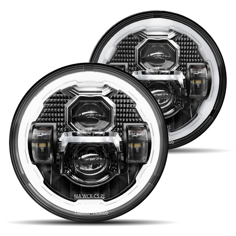 HWSTAR Pair New 1000% Bright Anti-glare 7 Inch Halo Led Headlights Round Compatible with Jeep Wrangler JK JKU TJ LJ Chevy Ford GMC Dodge Mazda VW Mack etc DOT w/DRL Turn Signal H6024 Hi/Low Seale Beam - Image 1