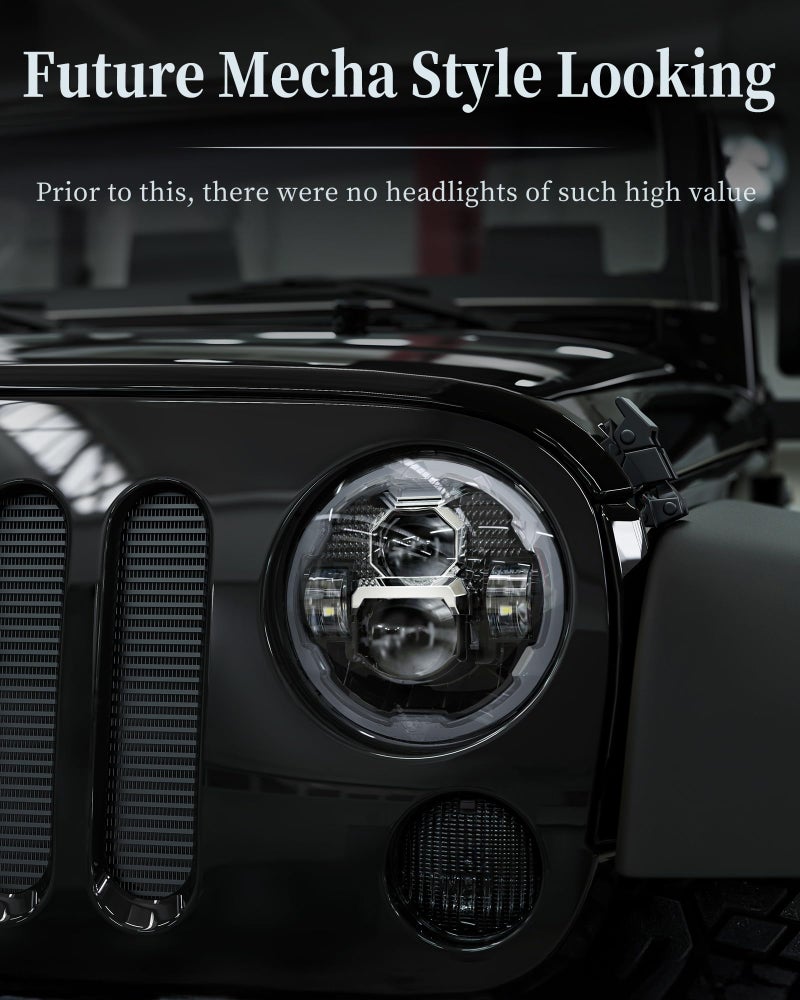 HWSTAR Pair New 1000% Bright Anti-glare 7 Inch Halo Led Headlights Round Compatible with Jeep Wrangler JK JKU TJ LJ Chevy Ford GMC Dodge Mazda VW Mack etc DOT w/DRL Turn Signal H6024 Hi/Low Seale Beam - Image 2