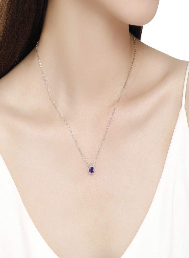Presentski February Birthstone Necklace Purple S925 Sterling Silver Necklace Feb Birthstone Tiny Amethyst Pendant Necklaces for Women - Image 2