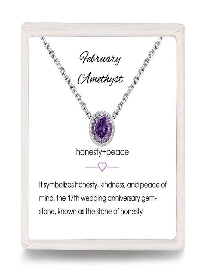 Presentski February Birthstone Necklace Purple S925 Sterling Silver Necklace Feb Birthstone Tiny Amethyst Pendant Necklaces for Women - Image 1