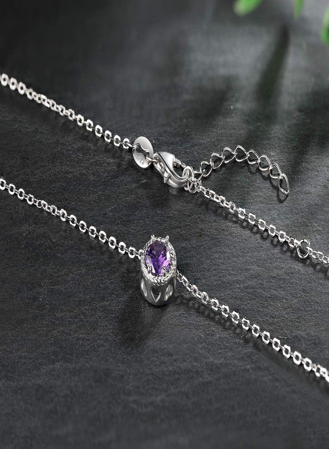 Presentski February Birthstone Necklace Purple S925 Sterling Silver Necklace Feb Birthstone Tiny Amethyst Pendant Necklaces for Women - Image 4