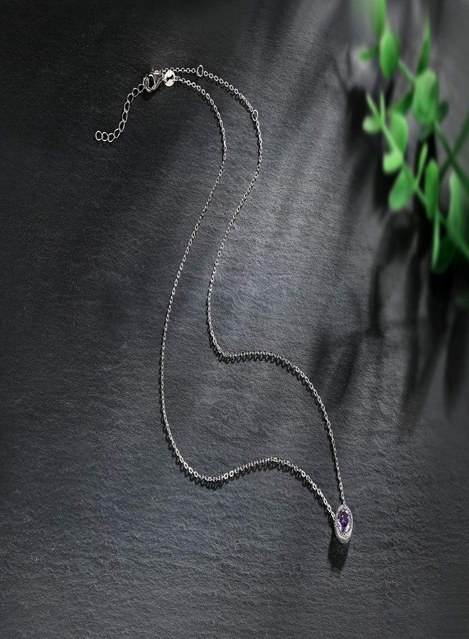 Presentski February Birthstone Necklace Purple S925 Sterling Silver Necklace Feb Birthstone Tiny Amethyst Pendant Necklaces for Women - Image 3