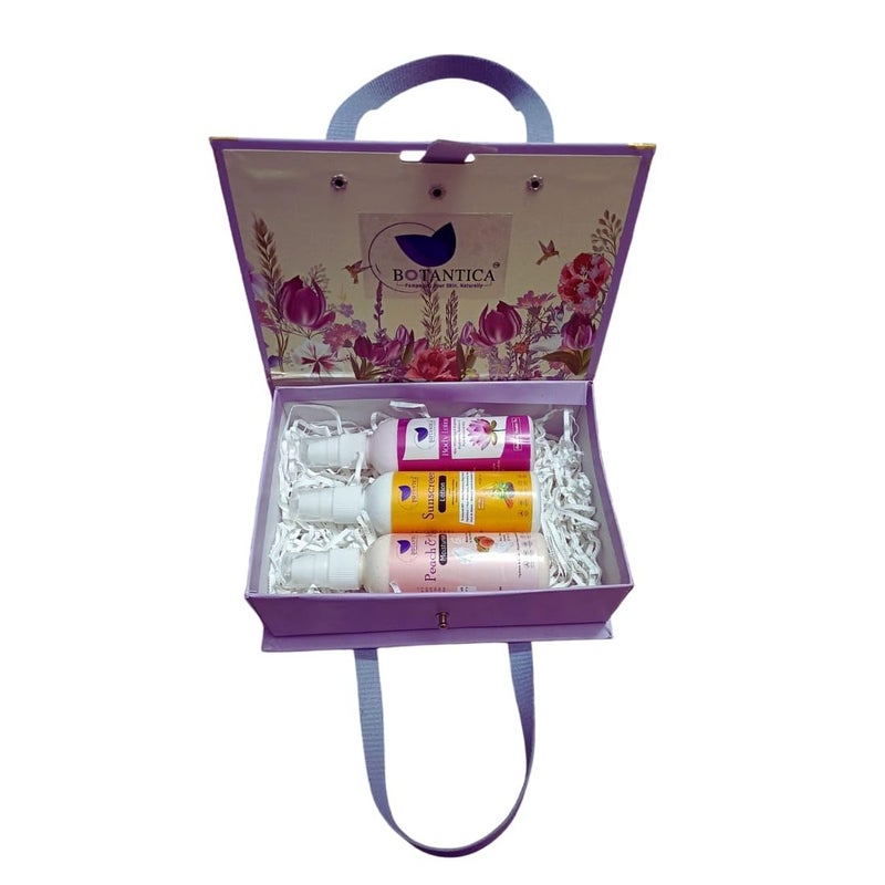 BOTANTICA Luxury face & Body Care Gift Set | Skin Care Hamper for Women & Men | Pack of 3 peach moisture sunscream Lotion, lotus extract body lostion| Gifting For Birthday, Valentine's & Anniversary - Image 1