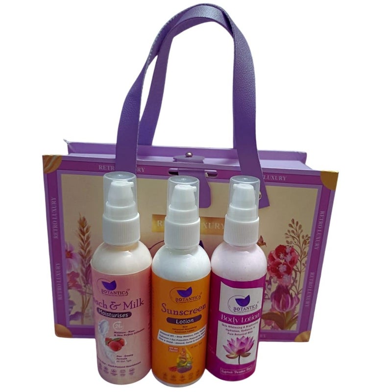 BOTANTICA Luxury face & Body Care Gift Set | Skin Care Hamper for Women & Men | Pack of 3 peach moisture sunscream Lotion, lotus extract body lostion| Gifting For Birthday, Valentine's & Anniversary - Image 2