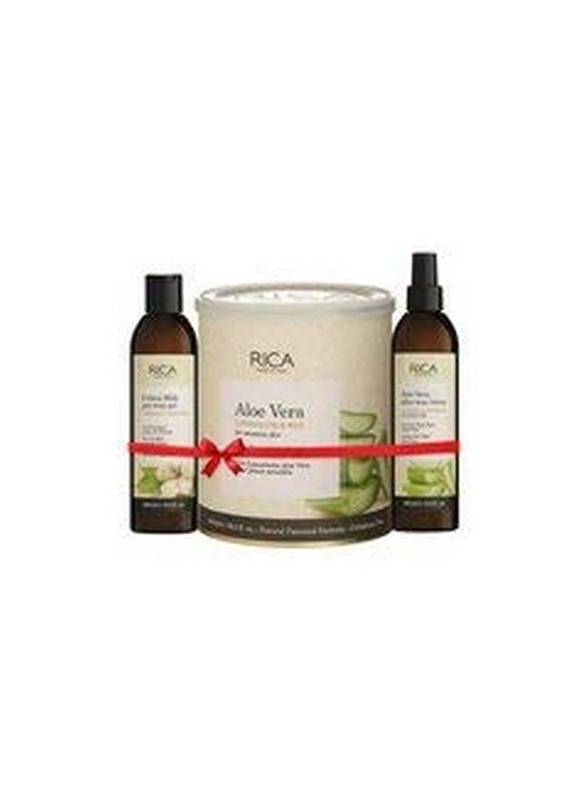 Rica مجموعة شمع ريكّا بالألوة فيرا (1 شمع جسم ريكّا 1 جل حليب قطن قبل الشمع 1 لوشن ريكّا بالألوة فيرا بعد الشمع) - Image 1