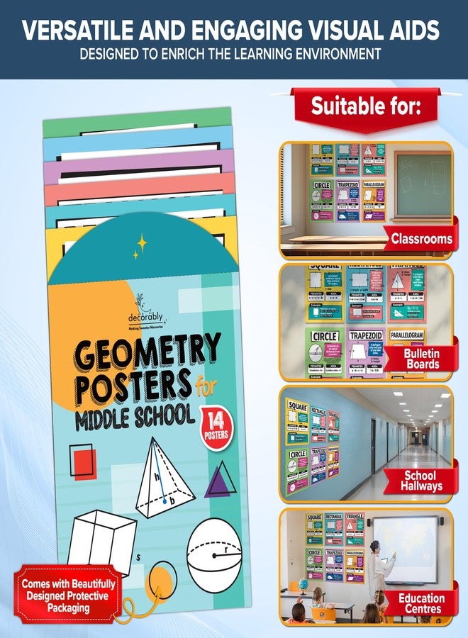 Decorably 14 Math Posters for Middle School, 11x14in Matte-Laminated Educational Middle School Math Posters - School - Image 5