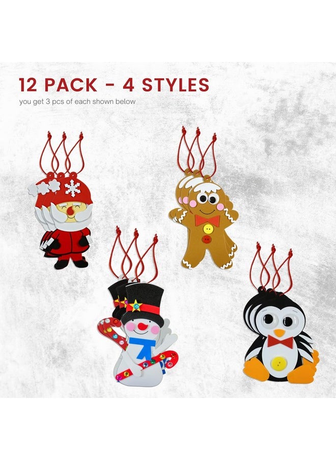 4E's Novelty Foam Christmas Character Ornament Crafts For Kids (12 Pack) Santa, Gingerbread Man, Snowman, & Penguin Christmas Crafts For Kids Toddlers 4-8, 3-12 Diy Ornament Craft Kit Bulk  - Image 4