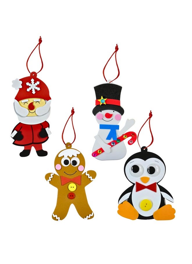 4E's Novelty Foam Christmas Character Ornament Crafts For Kids (12 Pack) Santa, Gingerbread Man, Snowman, & Penguin Christmas Crafts For Kids Toddlers 4-8, 3-12 Diy Ornament Craft Kit Bulk  - Image 1