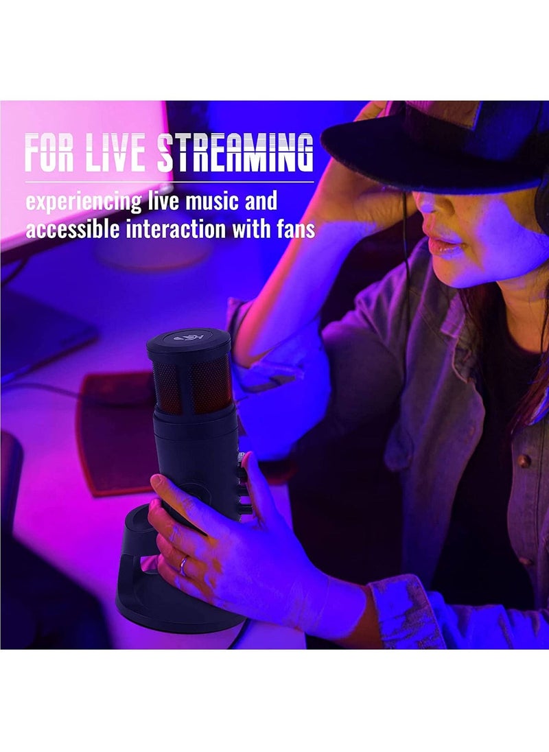 RGB USB Condenser Podcast Microphone, Suitable for PC/MAC/Ps4/iPhone/iPad/Android with Mute Button and Monitor Headphone Jack, Cardioid Mode, Great for Games, Streaming,YouTube, Music Recording