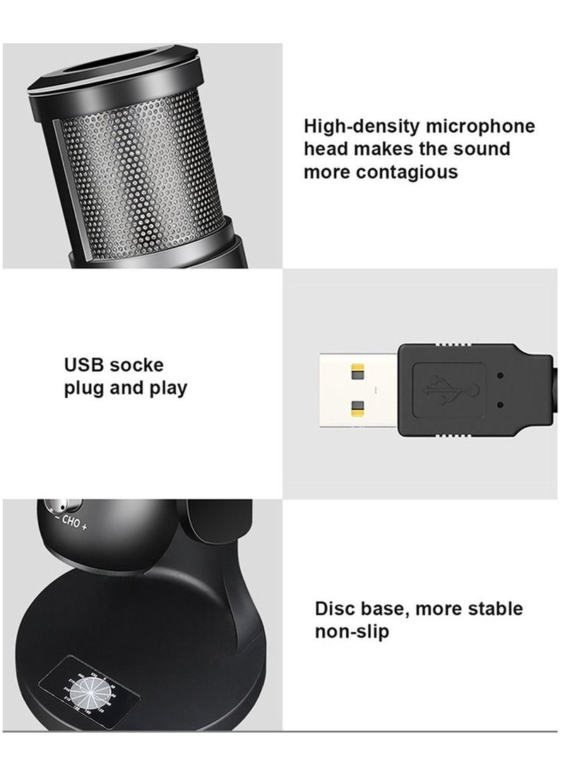 RGB USB Condenser Podcast Microphone, Suitable for PC/MAC/Ps4/iPhone/iPad/Android with Mute Button and Monitor Headphone Jack, Cardioid Mode, Great for Games, Streaming,YouTube, Music Recording