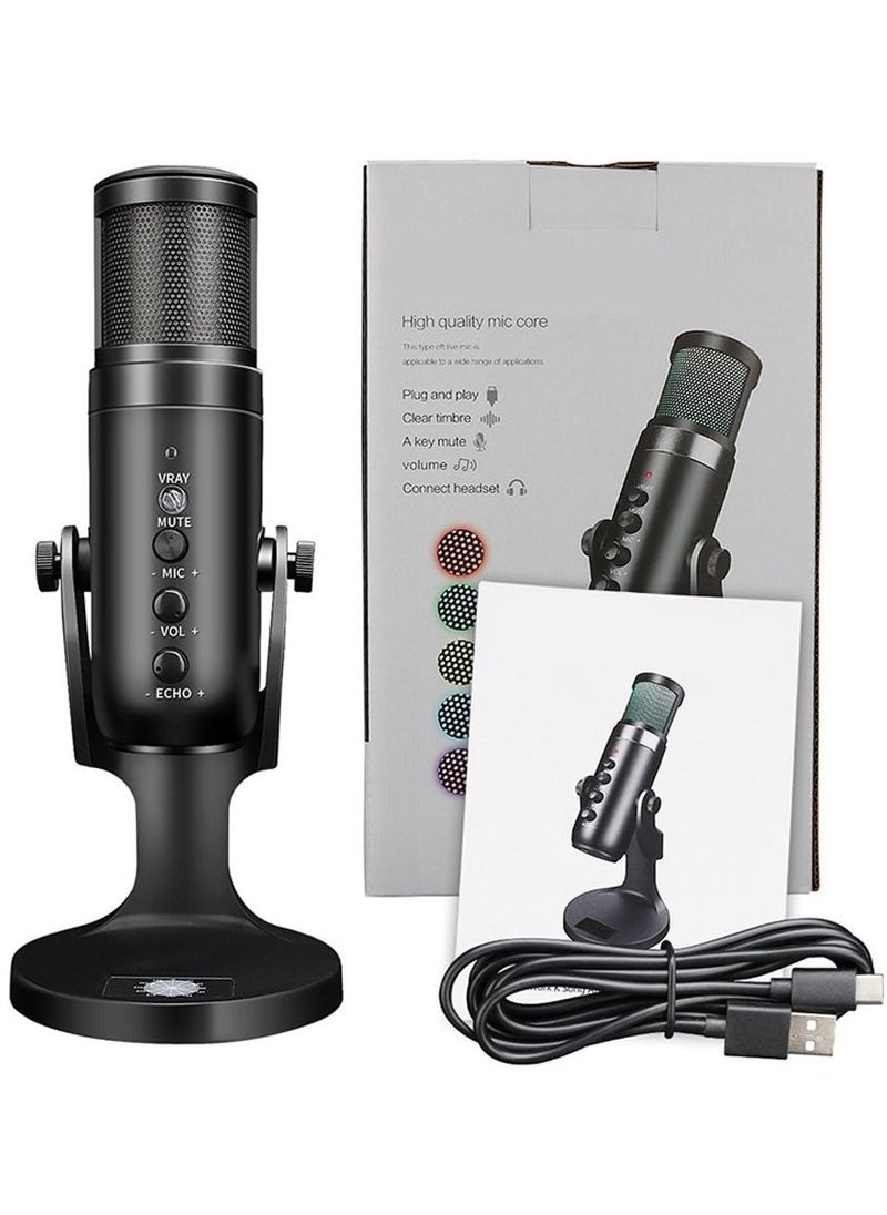 RGB USB Condenser Podcast Microphone, Suitable for PC/MAC/Ps4/iPhone/iPad/Android with Mute Button and Monitor Headphone Jack, Cardioid Mode, Great for Games, Streaming,YouTube, Music Recording