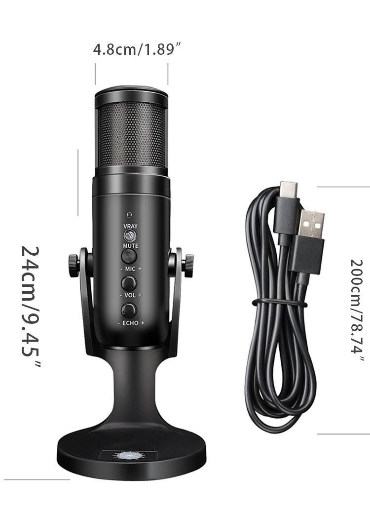 RGB USB Condenser Podcast Microphone, Suitable for PC/MAC/Ps4/iPhone/iPad/Android with Mute Button and Monitor Headphone Jack, Cardioid Mode, Great for Games, Streaming,YouTube, Music Recording