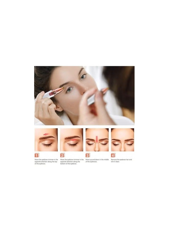 ماكينة ازالة الشعر للنساء قابلة لاعادة الشحن، 2 في 1 بدون الم لازالة شعر الحواجب وشفرة الحواجب، اداة تشذيب شعر الحواجب والشفاه والانف والجسم والوجه للنساء مع ضوء LED - Image 4