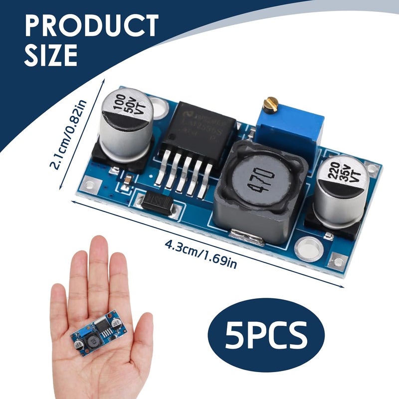 tinshow Adjustable Buck Converter DC to DC Voltage Regulator, 5 Pack High Efficiency Power Supply Module Step Down Power Module 3.0V-40V Input to 1.5V-35V Output, 3A Max Current for DIY Electronic Projects - Image 2